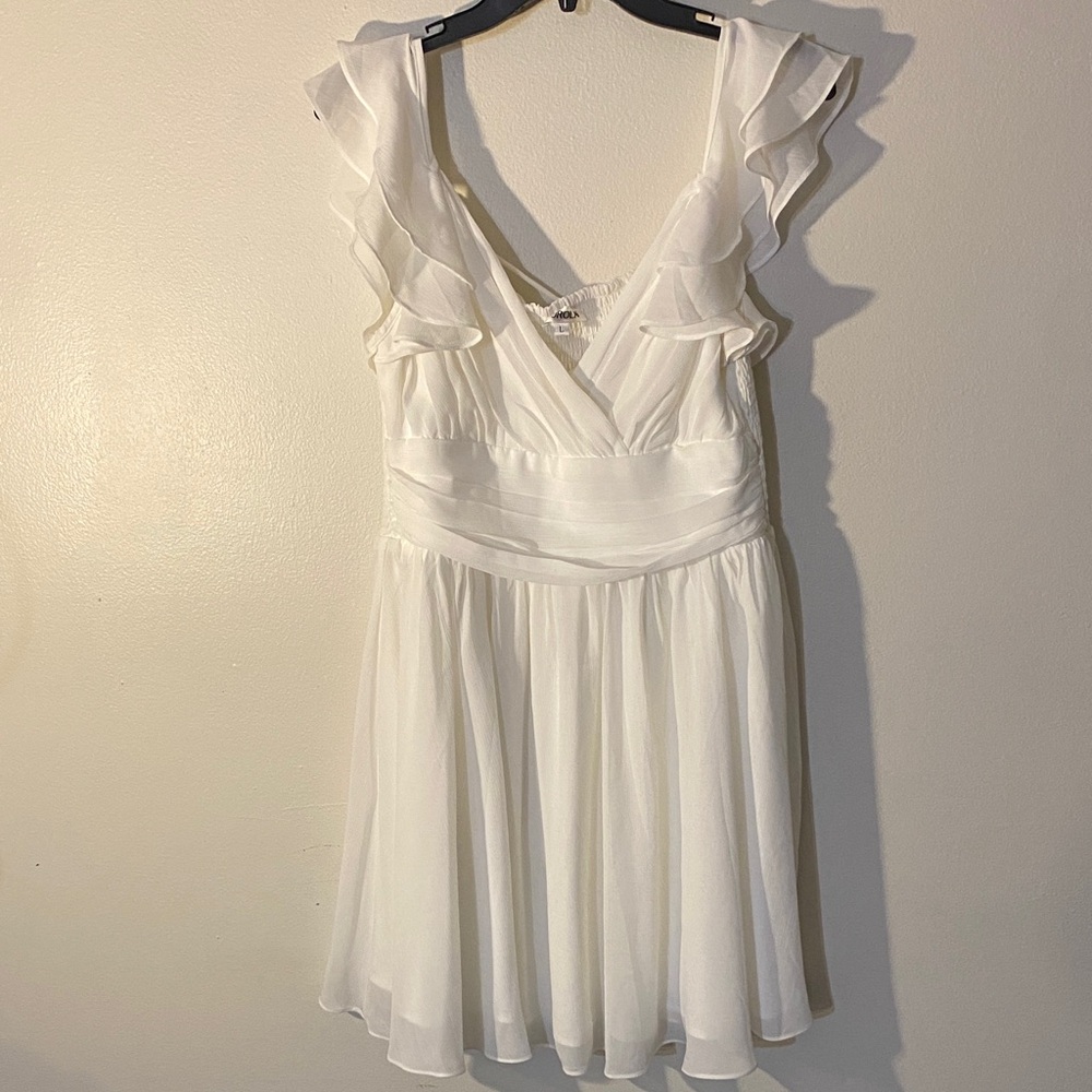 Sleeveless White Ruffle V-Neck Mini Dress